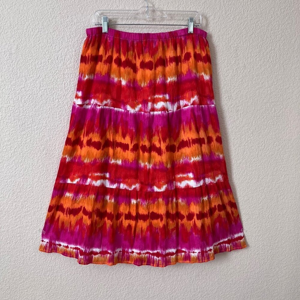 Laura Scott M Women Pink Tie Dye Elastic Waist Boho Peasant Gypsy Midi Skirt